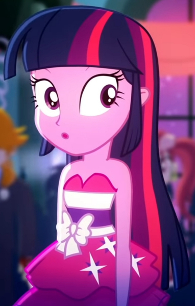 Size: 1920x3013 | Tagged: safe, derpibooru import, screencap, twilight sparkle, eqg summertime shorts, equestria girls, raise this roof, :o, background human, bare shoulders, cropped, cute, fall formal outfits, female, hairpin, huh, image, jpeg, open mouth, sleeveless, strapless, twiabetes, twilight ball dress