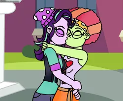 Size: 1280x1047 | Tagged: safe, artist:rdj1995, derpibooru import, starlight glimmer, tree hugger, human, equestria girls, afro, female, image, jpeg, kissing, lesbian, shipping, starhugger