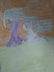 Size: 2448x3264 | Tagged: safe, derpibooru import, oc, unofficial characters only, alicorn, pony, unicorn, back scratching, image, jpeg, photo, signature, speech bubble, traditional art