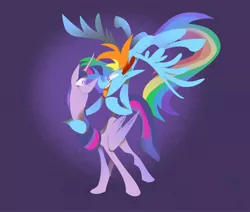 Size: 2048x1740 | Tagged: safe, artist:ebonol1, derpibooru import, rainbow dash, twilight sparkle, alicorn, pegasus, pony, big tail, cartoony, female, flying, folded wings, gesture, hoof around neck, image, jpeg, leaning forward, looking at each other, mare, open mouth, smiling, spread wings, standing, stylized, wings