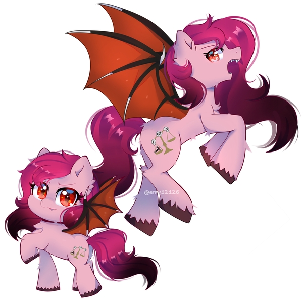 Size: 3000x3000 | Tagged: safe, artist:emy12126, derpibooru import, oc, unofficial characters only, bat pony, pony, chibi, digital art, image, indonesia, jpeg, looking at you, ponytail, simple background, solo, unshorn fetlocks, white background