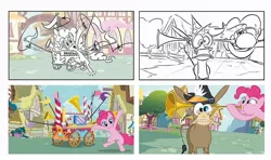 Size: 1080x640 | Tagged: safe, derpibooru import, cranky doodle donkey, pinkie pie, donkey, earth pony, pony, a friend in deed, season 2, the art of equestria, behind the scenes, comparison, female, image, jpeg, male, storyboard, welcome song