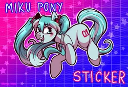 Size: 1713x1163 | Tagged: safe, artist:lrusu, derpibooru import, ponified, earth pony, pony, anime, cutie mark, hatsune miku, headphones, image, jpeg, necktie, open mouth, vocaloid