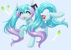 Size: 3000x2103 | Tagged: safe, artist:ohhoneybee, derpibooru import, ponified, earth pony, pony, anime, female, hatsune miku, high res, image, leek, mare, png, solo