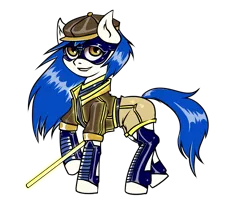 Size: 1158x964 | Tagged: safe, artist:leastways, derpibooru import, oc, oc:light chaser, unofficial characters only, earth pony, pony, fallout equestria, arnis, commission, female, hat, image, long hair, long mane, mare, png, simple background, sketch, solo, superhero, superhero costume, transparent background