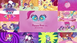Size: 1978x1113 | Tagged: safe, derpibooru import, edit, editor:quoterific, screencap, applejack, fluttershy, pinkie pie, princess celestia, rainbow dash, rarity, twilight sparkle, twilight sparkle (alicorn), alicorn, earth pony, pegasus, pony, unicorn, my little pony: pony life, princess probz, spoiler:pony life s01e01, blender (object), breaking the fourth wall, collage, crying, eyelid pull, eyes closed, female, flan, food, image, inflation, lever, looking at you, mane five, mane six, mare, nose in the air, open mouth, png, potion, pudding, solo, title card, trotting