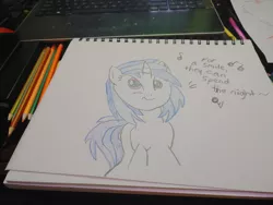 Size: 1280x960 | Tagged: safe, artist:dougtheloremaster, derpibooru import, vinyl scratch, don't stop believing, image, jpeg, song reference, traditional art