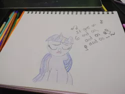 Size: 1280x960 | Tagged: safe, artist:dougtheloremaster, derpibooru import, twilight sparkle, don't stop believing, image, jpeg, song reference, traditional art