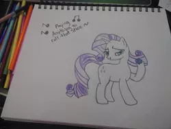Size: 1280x960 | Tagged: safe, artist:dougtheloremaster, derpibooru import, rarity, don't stop believing, image, jpeg, song reference, traditional art