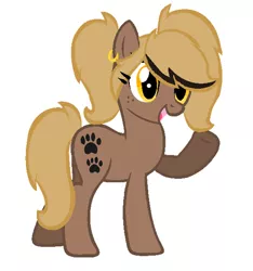 Size: 400x427 | Tagged: safe, artist:rochelle2014, derpibooru import, oc, unofficial characters only, earth pony, pony, ear piercing, earring, earth pony oc, eyelashes, female, freckles, image, jewelry, mare, open mouth, paw prints, piercing, png, simple background, solo, underhoof, waving, white background