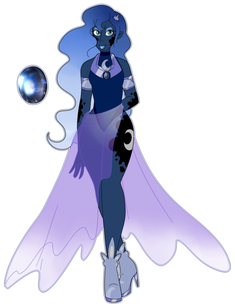 Size: 4045x5265 | Tagged: safe, artist:smilesupsidedown, derpibooru import, princess luna, equestria girls, absurd resolution, clothes, cutie mark, cutie mark on equestria girl, dress, female, high heels, image, png, see-through, shoes, simple background, solo, transparent background