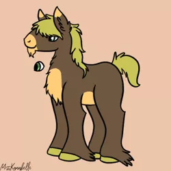 Size: 900x900 | Tagged: safe, artist:misskanabelle, derpibooru import, oc, oc:cocoa hay, unofficial characters only, earth pony, pony, chest fluff, ear fluff, earth pony oc, hoof fluff, image, male, orange background, png, signature, simple background, solo, stallion