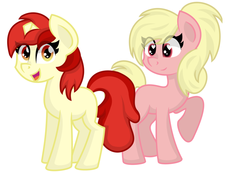 Size: 2795x2146 | Tagged: safe, artist:partylikeanartist, oc, oc:aneki sent, oc:cacha, oc:catwalk runner, unofficial characters only, earth pony, pony, unicorn, fanfic:h'ven sent, duo, female, heart eyes, image, looking at someone, looking at you, mare, png, simple background, smiling, transparent background, wingding eyes