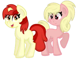 Size: 2795x2146 | Tagged: safe, artist:partylikeanartist, oc, oc:aneki sent, oc:cacha, oc:catwalk runner, unofficial characters only, earth pony, pony, unicorn, fanfic:h'ven sent, duo, female, heart eyes, image, looking at someone, looking at you, mare, png, simple background, smiling, transparent background, wingding eyes