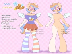 Size: 5583x4190 | Tagged: safe, artist:angie imagines, derpibooru import, oc, oc:cool ginger, anthro, pegasus, choker, clothes, femboy, image, jpeg, male, markings, nonbinary, scar, simple background, skirt, socks, solo, thigh highs, transgender