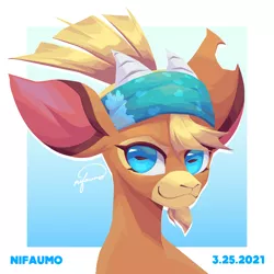 Size: 2160x2160 | Tagged: safe, artist:nifaumo, derpibooru import, velvet reindeer, goat, them's fightin' herds, alternate color palette, bandana, community related, female, gradient background, high res, image, looking at you, png, shanty (tfh), simple background, solo, white background