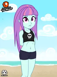 Size: 1920x2600 | Tagged: safe, artist:theminus, derpibooru import, sunny flare, equestria girls, beach, belly button, clothes, cloud, female, high res, image, jpeg, sky, solo, swimsuit, younger