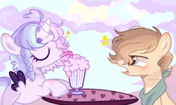 Size: 1024x611 | Tagged: safe, artist:moon-rose-rosie, derpibooru import, oc, oc:celestial moon, oc:daniel, unofficial characters only, alicorn, pony, base used, colt, female, filly, image, male, milkshake, png