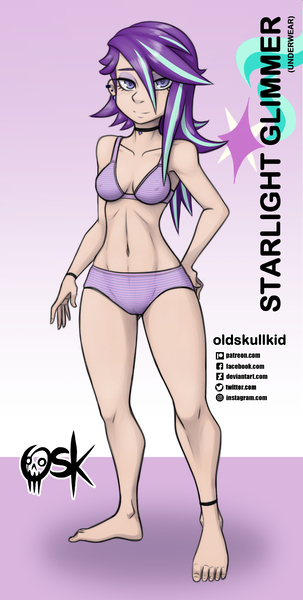 Size: 984x1951 | Tagged: suggestive, artist:oldskullkid, derpibooru import, starlight glimmer, human, alternate hairstyle, anklet, barefoot, bracelet, choker, clothes, erect nipples, feet, humanized, image, jewelry, jpeg, nipple outline, underwear