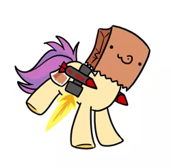 Size: 757x741 | Tagged: safe, artist:paperbagpony, derpibooru import, oc, oc:paper bag, fake cutie mark, fire, image, oh dear, png, rocket, simple background, white background