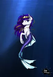 Size: 450x650 | Tagged: safe, artist:akorn-png, derpibooru import, oc, unofficial characters only, mermaid, merpony, blue eyes, blue mane, colored pupils, dorsal fin, eyelashes, fish tail, flowing mane, image, jewelry, jpeg, ocean, regalia, solo, swimming, tail, underwater, water