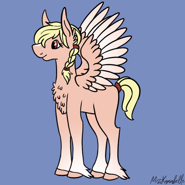 Size: 1000x1000 | Tagged: safe, artist:misskanabelle, derpibooru import, oc, unofficial characters only, pegasus, pony, blue background, braid, chest fluff, female, image, mare, pegasus oc, png, signature, simple background, solo, two toned wings, wings