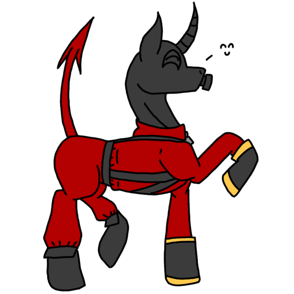 Size: 768x768 | Tagged: safe, artist:agdapl, derpibooru import, ponified, demon, demon pony, original species, pony, unicorn, crossover, curved horn, gas mask, horn, image, latex, latex suit, male, mask, png, pyro, raised hoof, simple background, solo, species swap, stallion, team fortress 2, transparent background