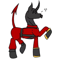 Size: 768x768 | Tagged: safe, artist:agdapl, derpibooru import, ponified, demon, demon pony, original species, pony, unicorn, crossover, curved horn, gas mask, horn, image, latex, latex suit, male, mask, png, pyro, raised hoof, simple background, solo, species swap, stallion, team fortress 2, transparent background