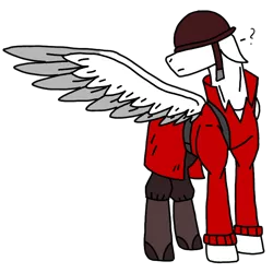 Size: 768x768 | Tagged: safe, artist:agdapl, derpibooru import, ponified, pegasus, pony, boots, clothes, crossover, helmet, image, looking back, male, one wing out, png, shoes, simple background, soldier, solo, species swap, stallion, team fortress 2, transparent background, wings