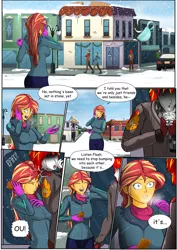 Size: 4961x7016 | Tagged: safe, artist:symptom99, derpibooru import, sunset shimmer, oc, oc:eternal flames, comic:a heartbreaking reunion, equestria girls, canon x oc, clothes, comic, commission, dialogue, image, implied flash sentry, png, sunseternal
