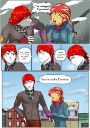 Size: 3541x5016 | Tagged: safe, artist:symptom99, derpibooru import, sunset shimmer, oc, oc:eternal flames, comic:a heartbreaking reunion, equestria girls, canon x oc, clothes, comic, commission, dialogue, image, png, sunseternal