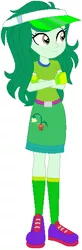 Size: 184x560 | Tagged: safe, artist:selenaede, artist:user15432, derpibooru import, wallflower blush, human, equestria girls, base used, belt, clothes, crossed arms, cutie mark, cutie mark on clothes, gloves, golf, green dress, green hat, green socks, hat, image, png, purple shoes, shoes, sneakers, socks, sports, sports outfit, sporty style