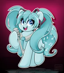 Size: 3494x4000 | Tagged: safe, artist:partylikeanartist, derpibooru import, ponified, pony, anime, crossover, hatsune miku, image, microphone, necktie, pigtails, png, ponytail, solo, twintails, vocaloid