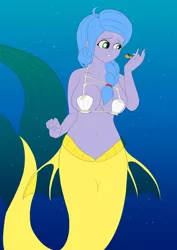 Size: 900x1274 | Tagged: suggestive, artist:wolfjarl, derpibooru import, oc, oc:azure, unofficial characters only, fish, human, mermaid, equestria girls, big breasts, bra, breasts, clothes, humanized, image, jpeg, mermaid tail, mermaidized, seashell bra, species swap, underwater, underwear