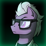 Size: 160x160 | Tagged: safe, artist:dipfanken, derpibooru import, edit, edited screencap, editor:fluttershyisnot adoormat, screencap, oc, oc:mentor, oc:silver mane, fallout equestria, game: fallout equestria: remains, bust, clothes, glasses, gradient background, gray mane, image, lab coat, png