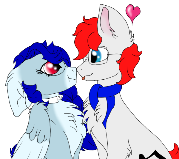 Size: 600x535 | Tagged: safe, artist:sajimex, derpibooru import, oc, oc:apex soundwave, oc:hajime, unofficial characters only, pegasus, pony, :p, boop, chest fluff, clothes, collar, duo, female, fluffy, glasses, heart, image, male, mare, png, scarf, scrunchy face, simple background, stallion, tongue out, transparent background