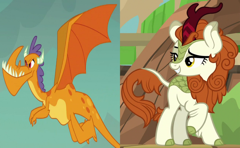 Size: 1300x800 | Tagged: safe, derpibooru import, screencap, autumn blaze, billy (dragon), dragon, kirin, gauntlet of fire, sounds of silence, background dragon, billyblaze, crack shipping, cropped, female, flying, image, interspecies, male, png, shipping, shipping domino, smiling, straight, teenaged dragon