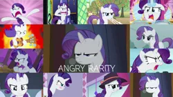 Size: 1280x721 | Tagged: safe, derpibooru import, edit, edited screencap, editor:quoterific, screencap, rarity, dragon dropped, dragon quest, honest apple, look before you sleep, season 2, season 4, season 7, season 8, season 9, spoiler:s08, spoiler:s09, angry, bipedal, blushing, cute, female, fire, glowing horn, horn, image, madorable, magic, magic aura, meme, messy mane, no spoilers, png, puffy cheeks, raribetes, rarity is not amused, rockstar, solo, teeth, twilight's castle, unamused