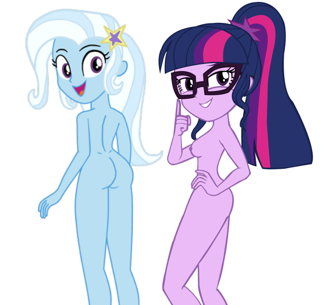 Size: 641x600 | Tagged: questionable, artist:gmaplay, artist:laszlvfx, derpibooru import, sci-twi, trixie, twilight sparkle, equestria girls, ass, breasts, butt, female, image, lesbian, nudity, png, sci-twixie, shipping, simple background, the great and powerful ass, transparent background, twixie