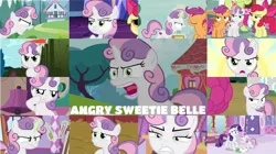 Size: 1280x719 | Tagged: safe, derpibooru import, edit, edited screencap, editor:quoterific, screencap, apple bloom, granny smith, rarity, scootaloo, sweetie belle, earth pony, pegasus, pony, unicorn, forever filly, growing up is hard to do, season 2, season 7, angry, apple bloom is not amused, apple bloom's bow, bow, cute, cutie mark, cutie mark crusaders, duo, duo female, eyebrows, female, floppy ears, glare, glowing horn, hair bow, horn, horns, image, lip bite, madorable, magic, magic aura, narrowed eyes, png, puppy dog eyes, raised hoof, scootaloo is not amused, sisters-in-law, sweetie belle is not amused, telekinesis, twilight's castle, unamused