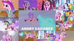 Size: 1280x720 | Tagged: safe, derpibooru import, edit, edited screencap, editor:quoterific, screencap, applejack, princess cadance, princess flurry heart, rarity, shining armor, spike, starlight glimmer, sunburst, twilight sparkle, twilight sparkle (alicorn), alicorn, changeling, dragon, earth pony, pony, unicorn, once upon a zeppelin, princess spike (episode), season 6, season 7, the beginning of the end, the crystal empire, the times they are a changeling, three's a crowd, angry, blast, cadance is not amused, image, magic, magic blast, png, unamused