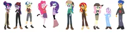 Size: 2564x678 | Tagged: safe, artist:elementalalchemist03, derpibooru import, applejack, diamond tiara, flash sentry, fluttershy, pinkie pie, rainbow dash, rarity, sci-twi, sunset shimmer, twilight sparkle, equestria girls, clothes swap, dipper pines, gideon gleeful, gravity falls, grunkle stan, humane five, humane seven, humane six, image, mabel pines, mcgucket, pacifica northwest, png, robbie v., simple background, soos, stanford pines, twolight, wendy corduroy, white background