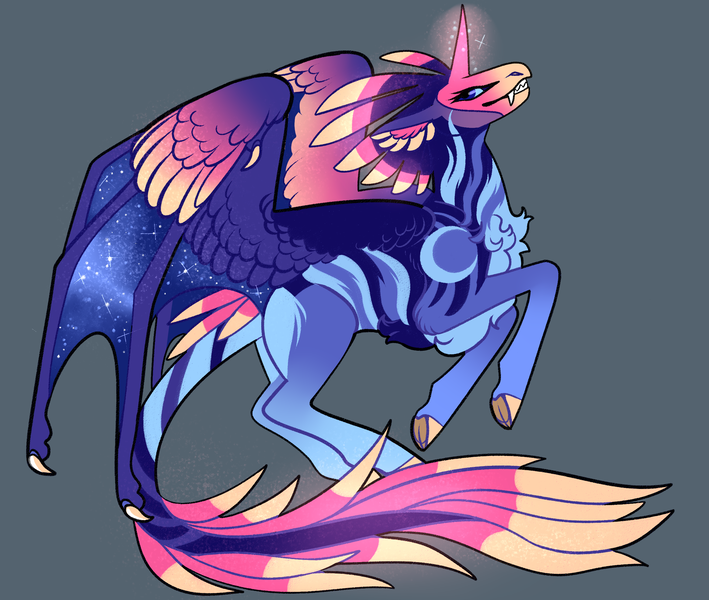 Size: 2600x2200 | Tagged: safe, artist:loryska, derpibooru import, oc, unofficial characters only, alicorn, pony, high res, hybrid wings, image, interspecies offspring, offspring, parent:nightmare moon, parents:canon x oc, png, simple background, solo, wings