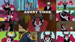 Size: 1280x721 | Tagged: safe, derpibooru import, edit, edited screencap, editor:quoterific, screencap, lord tirek, centaur, frenemies (episode), school raze, season 4, season 9, the beginning of the end, the ending of the end, twilight's kingdom, spoiler:s09, angry, evil, evil grin, finger, fireball, glare, grin, horns, image, male, png, smiling, solo, yelling