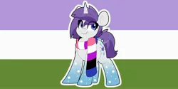 Size: 4000x2000 | Tagged: safe, artist:partylikeanartist, derpibooru import, oc, oc:indigo wire, pony, clothes, eye clipping through hair, eyebrows, eyebrows visible through hair, genderfluid, gradient hooves, image, jpeg, pride flag, queer, scarf, solo