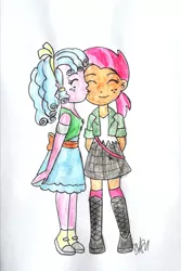 Size: 1557x2334 | Tagged: safe, artist:fude-chan-art, derpibooru import, babs seed, cozy glow, equestria girls, babsglow, equestria girls-ified, female, image, jpeg, lesbian, shipping, traditional art