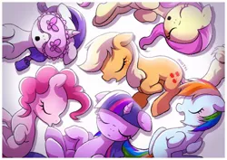 Size: 900x638 | Tagged: safe, artist:mochi_nation, derpibooru import, applejack, fluttershy, pinkie pie, rainbow dash, rarity, twilight sparkle, twilight sparkle (alicorn), alicorn, earth pony, pegasus, pony, unicorn, background, caption, cutie mark, horn, horns, image, image macro, jpeg, mane six, monochrome, nappa, photo, simple background, sleep mask, sleeping, text, twiiter, white background, wings