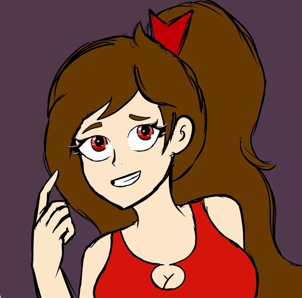 Size: 2048x2017 | Tagged: safe, artist:enash97, artist:rsa.fim, derpibooru import, oc, oc:whisper hope, human, brown hair, female, humanized, humanized oc, image, jpeg, long hair, red dress, red eyes, simple background, smiling, solo