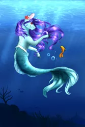 Size: 2000x3000 | Tagged: safe, artist:pennpixel, derpibooru import, oc, unofficial characters only, fish, mermaid, merpony, starfish, bubble, coral, crepuscular rays, fish tail, flowing mane, flowing tail, image, mermaidized, ocean, png, purple mane, red eyes, seaponified, seaweed, solo, species swap, sunlight, tail, underwater, water