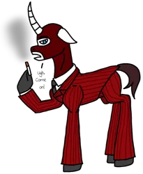 Size: 631x768 | Tagged: safe, artist:agdapl, derpibooru import, ponified, pony, unicorn, cigarette, clothes, crossover, hoof hold, horn, image, male, mask, necktie, png, simple background, smoking, solo, species swap, spy, stallion, suit, talking, team fortress 2, transparent background